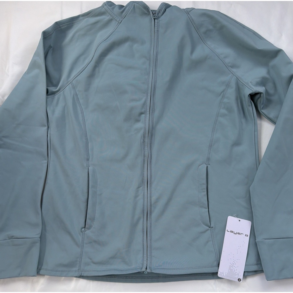 Layer 8 Women's Size XL Full Zip Hooded Athletic Jacket Stone Blue Lightweight